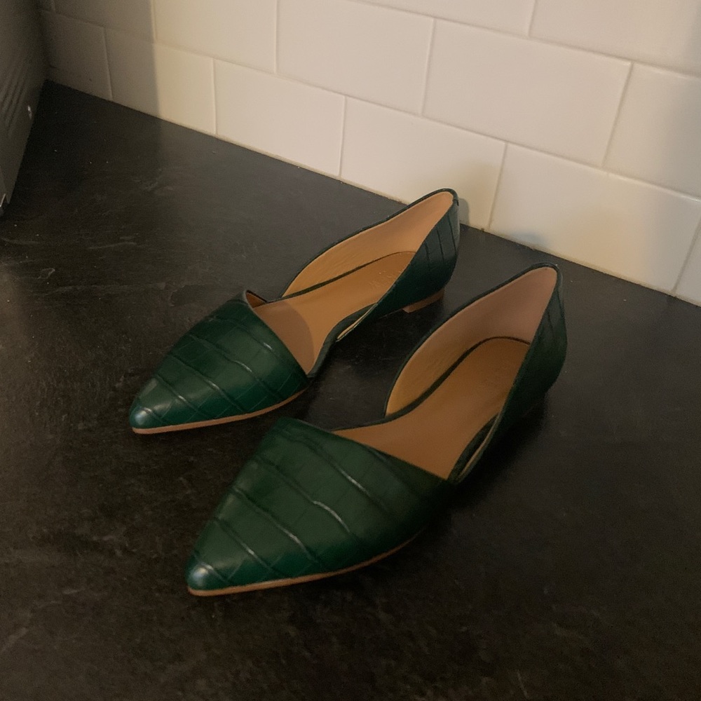 J. Crew Factory Zoe Crocodile Embossed D’Orsay Flats - Green Size 6.5